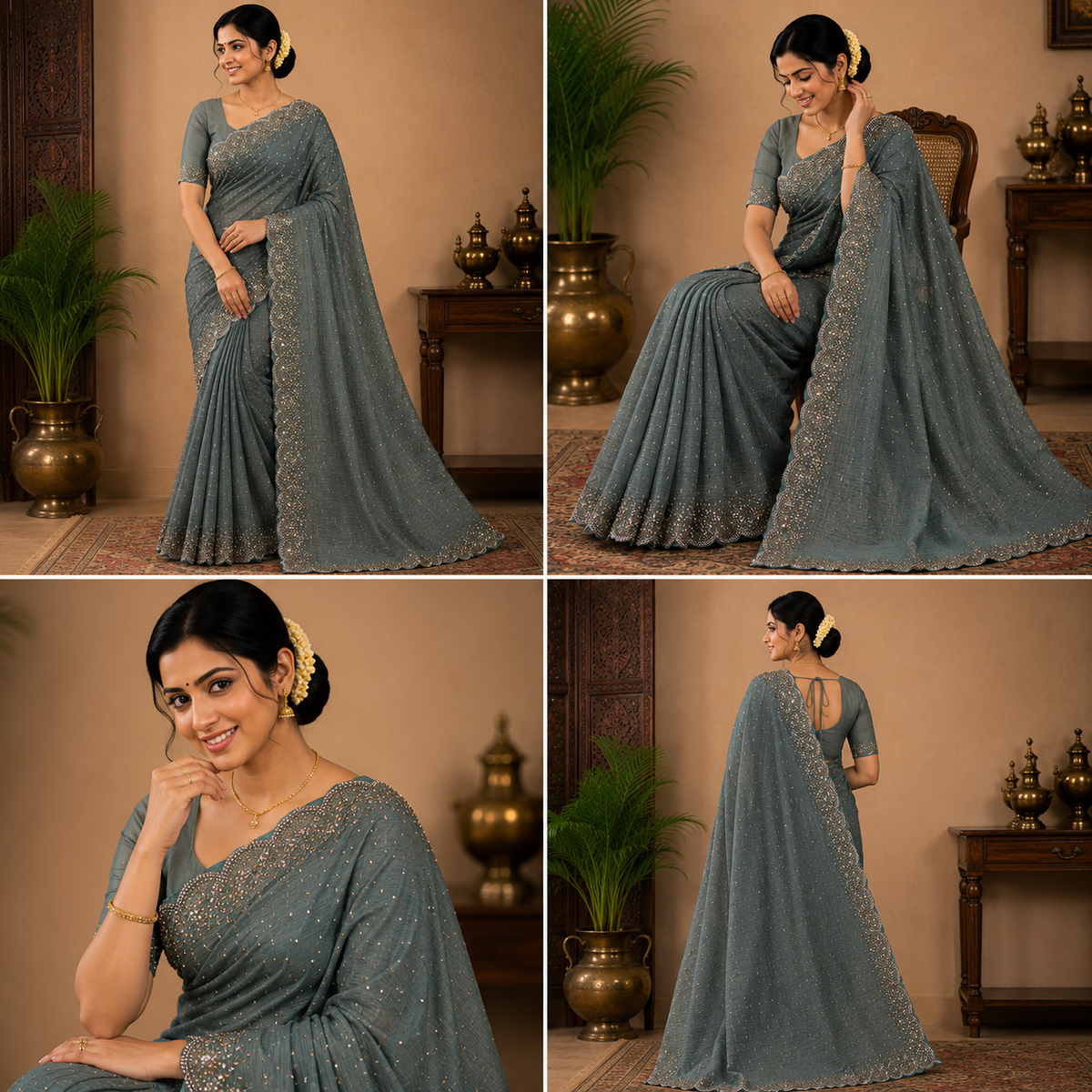 Bling Border Replica Sarees Teal Blue Colour