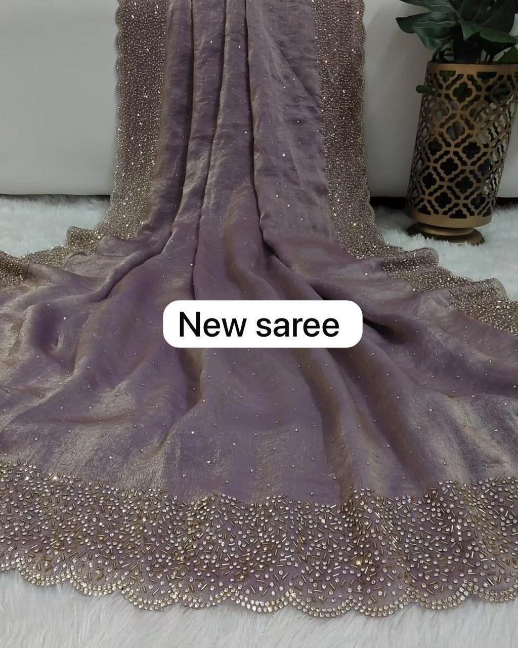 Bling Border Party Onion Pink Colour Wear Stonework Saree Elevate Your Celebration Look
