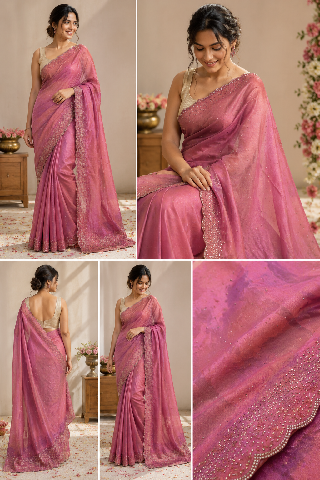 Bling Border Pink Colour Party Wear Stonework Saree Elevate Your Celebration Look