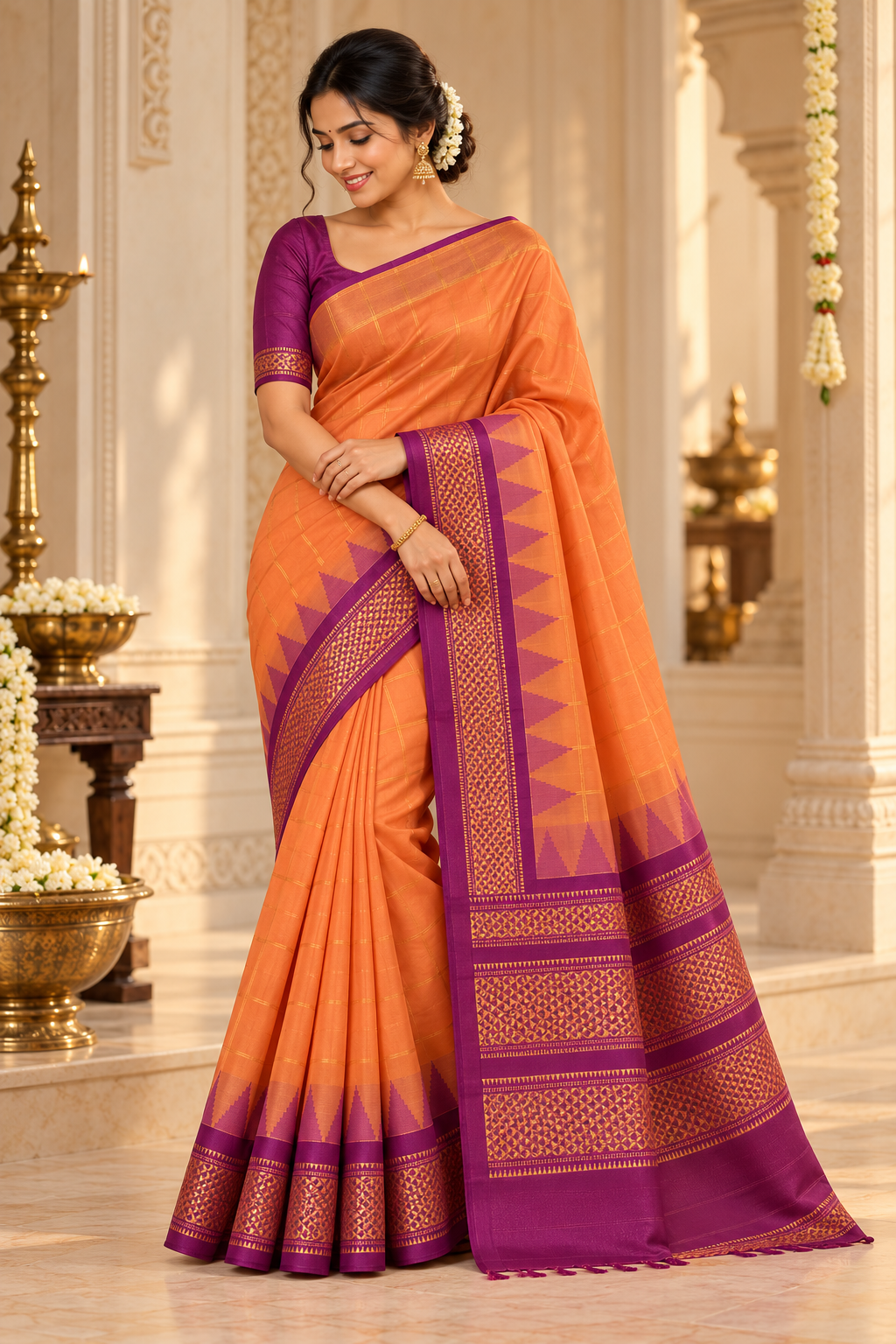 Handloom silk ilikal saree(orange)