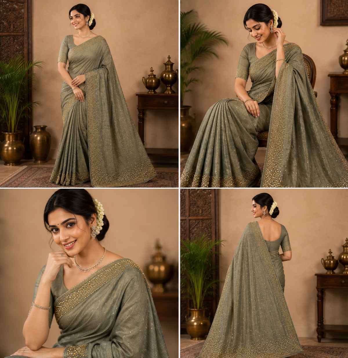 Bling Border Replica Sarees Sea Green