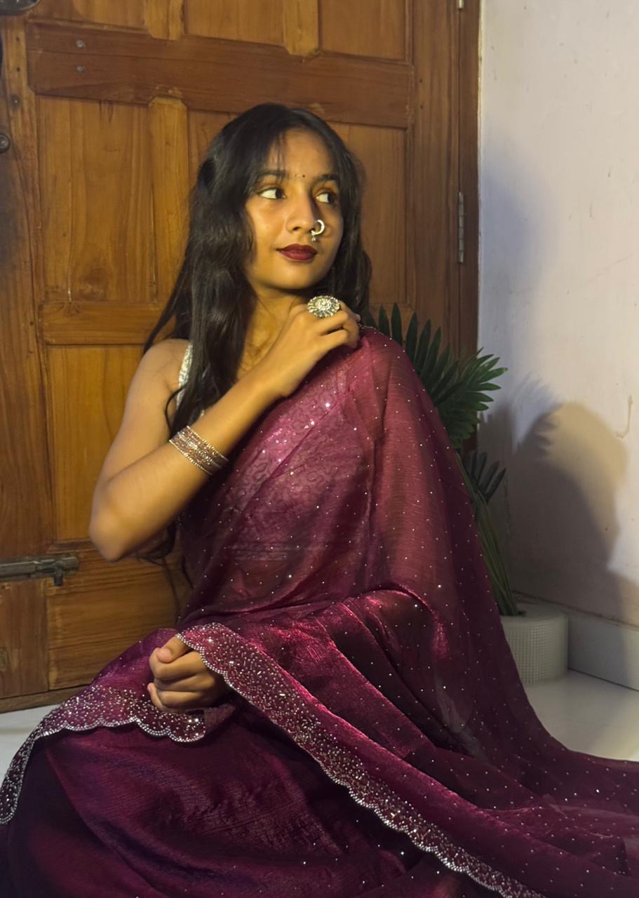 Bling Border Replica Sarees Wine Colour