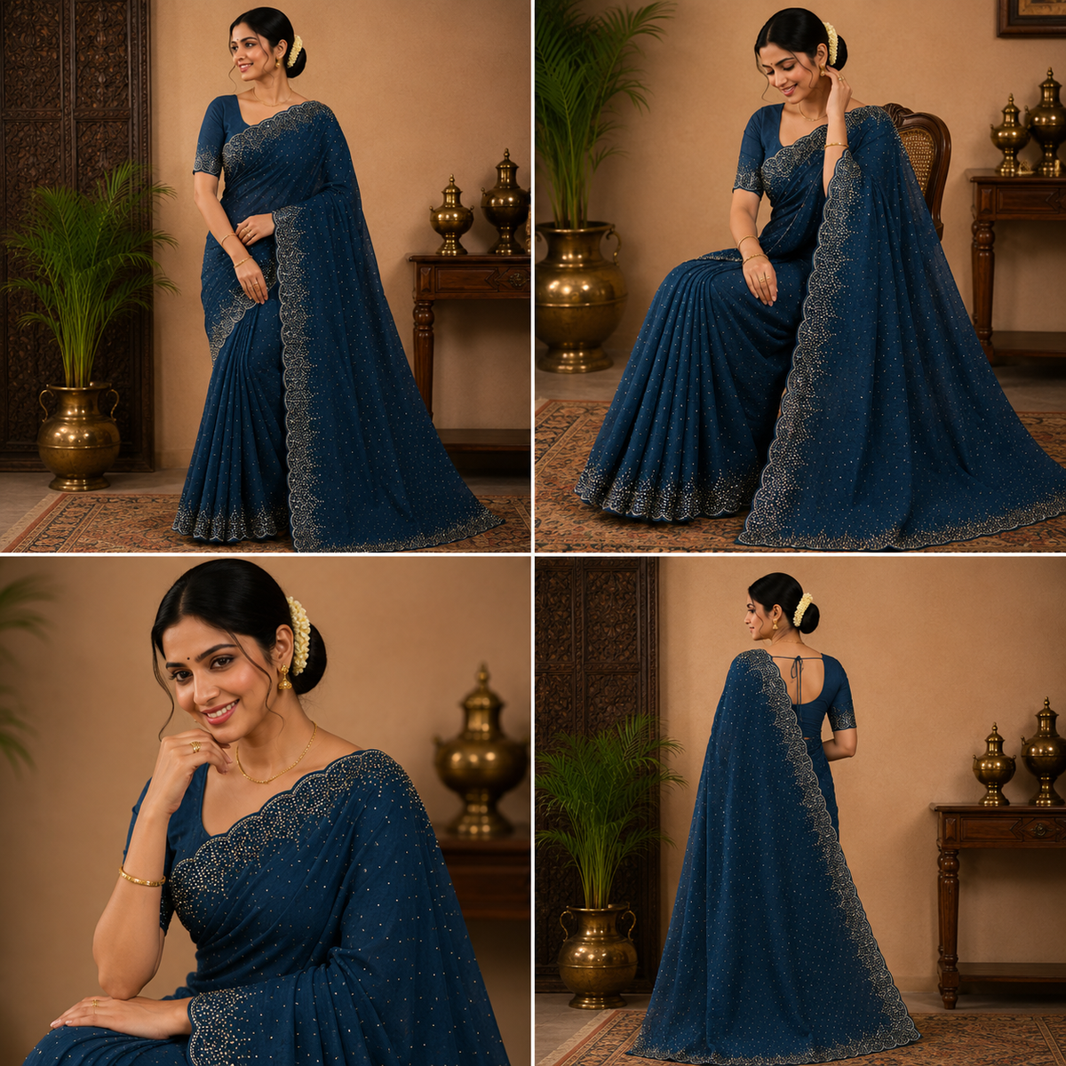 Bling Border Replica Sarees Navy Blue