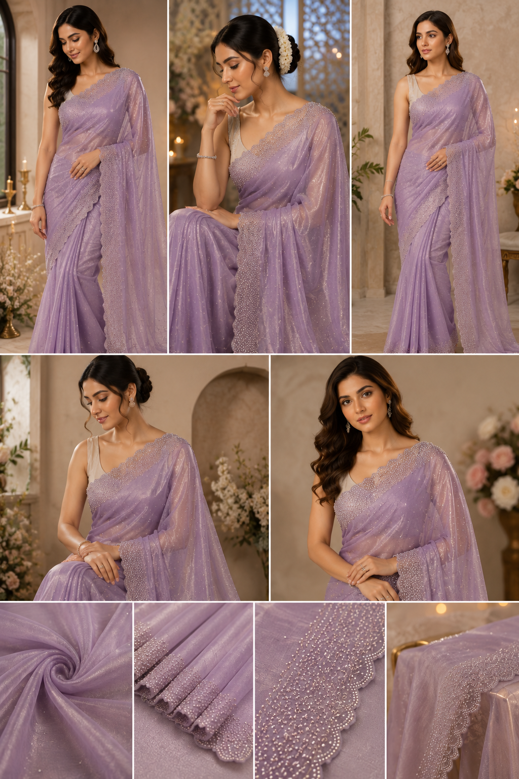 Bling Border Replica Sarees Lavender Colour