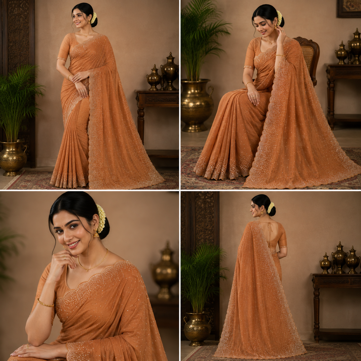 Bling Border Replica Sarees Orange Gold
