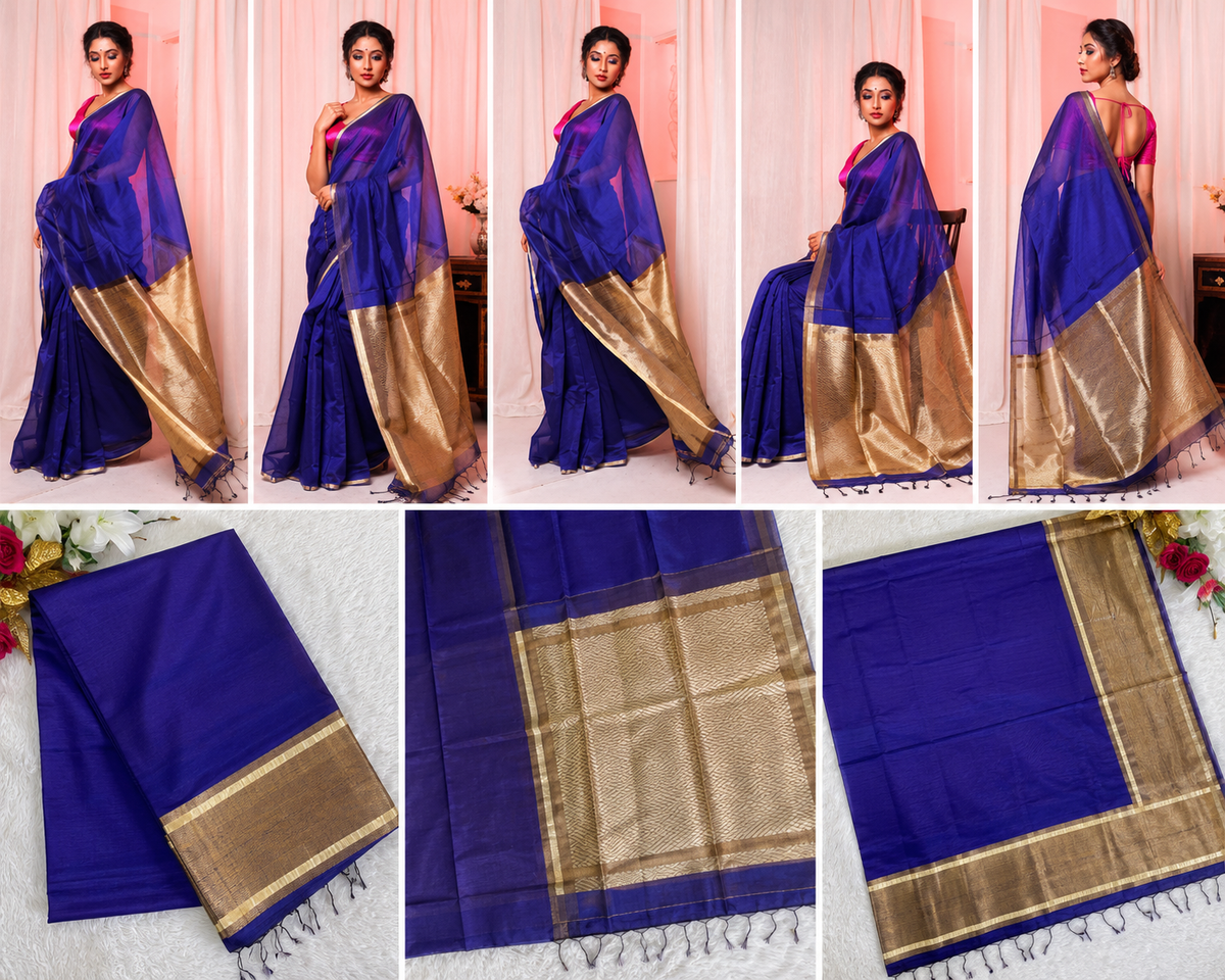 Ink Blue Khadi Jhari Sarees
