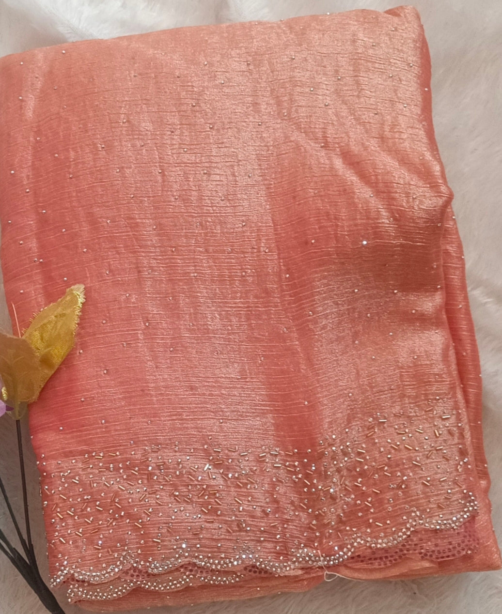 Bling Border Replica Sarees Peach Pink