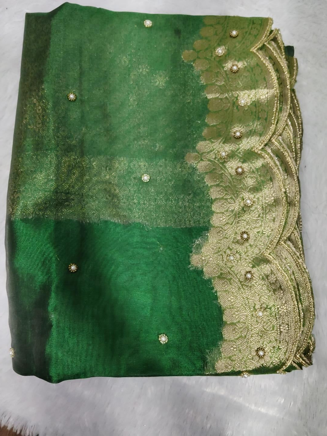 Tissue scalo hand embroidery saree