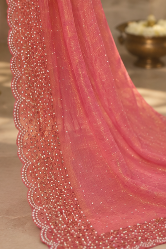 Bling Border saree with stone work (Onion pink)