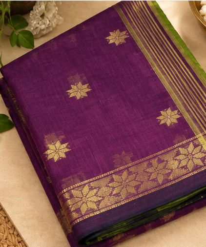 Premium cotton sarees (purple and green)