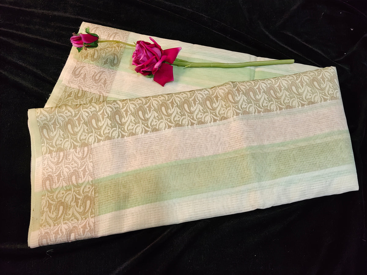 Banarsi pure Kota cotton ( light green and cream saree)