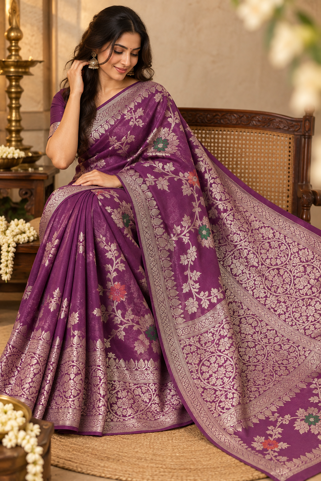 Banarsi jal silk mixe georget saree (purple)