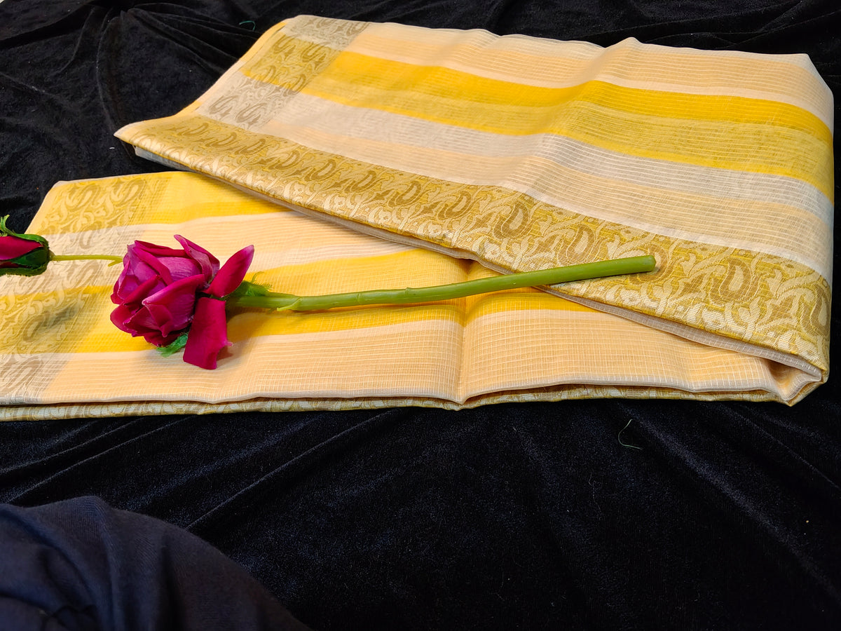 Banarsi pure Kota cotton (meleon yellow and cream saree)