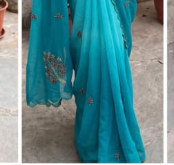 Soft georgette saree with seroski handwork 💙 blue