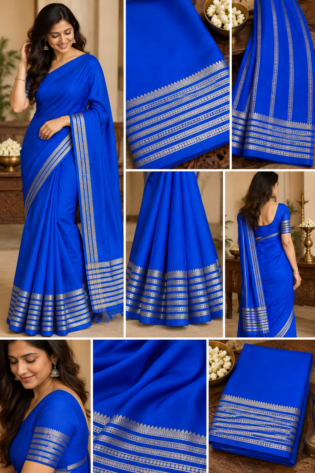 Semi crepe saree Royal 💙 blue