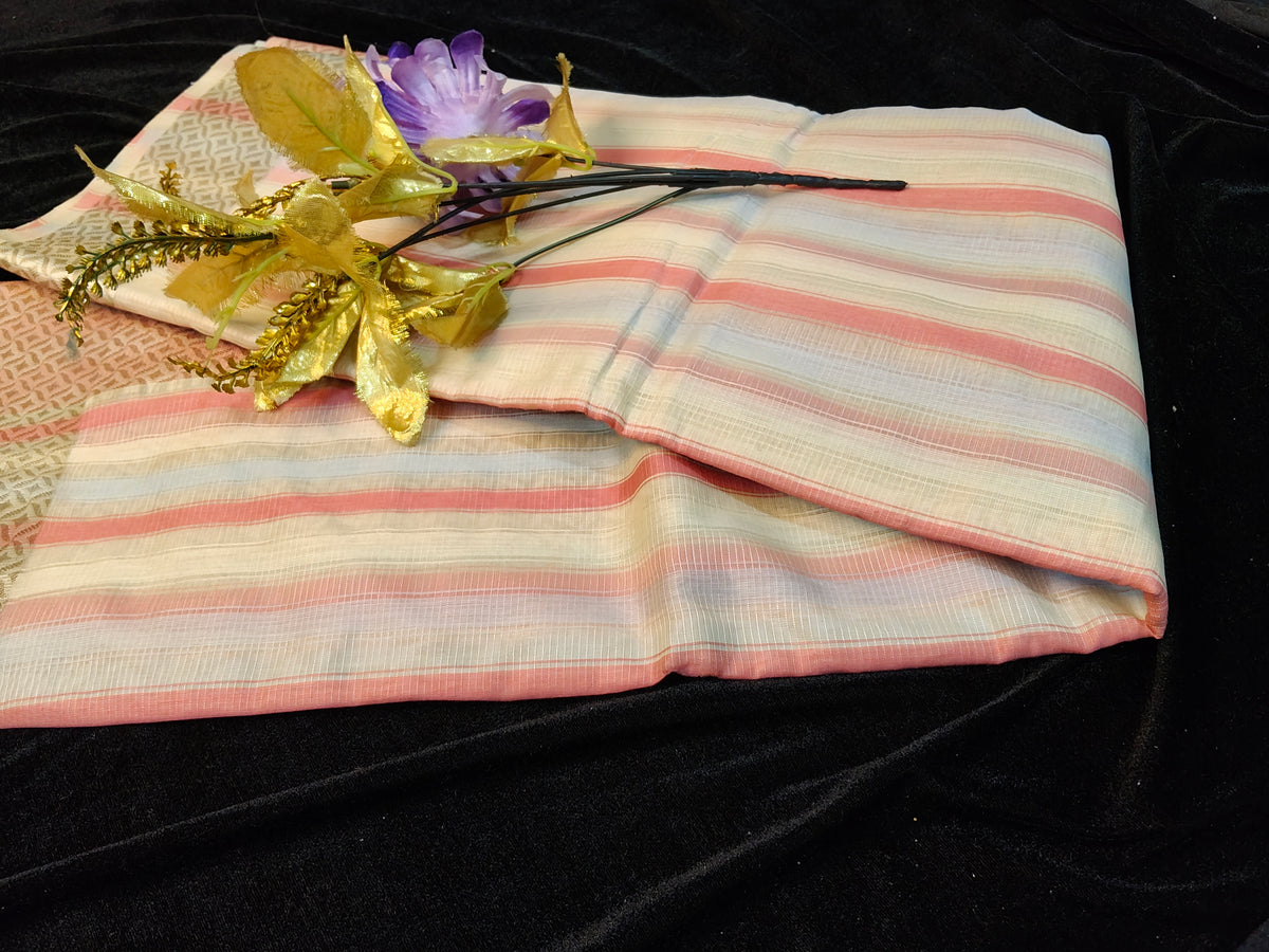 Banarsi pure Kota cotton reddish and cream saree