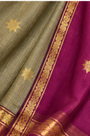 Premium cotton saree (grey and purple)