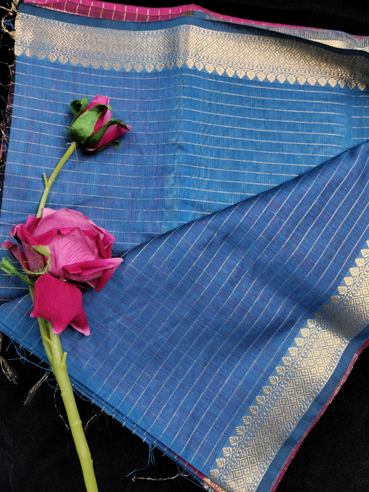 Premium maheshwari checks cotton silk saree (pink and blue)