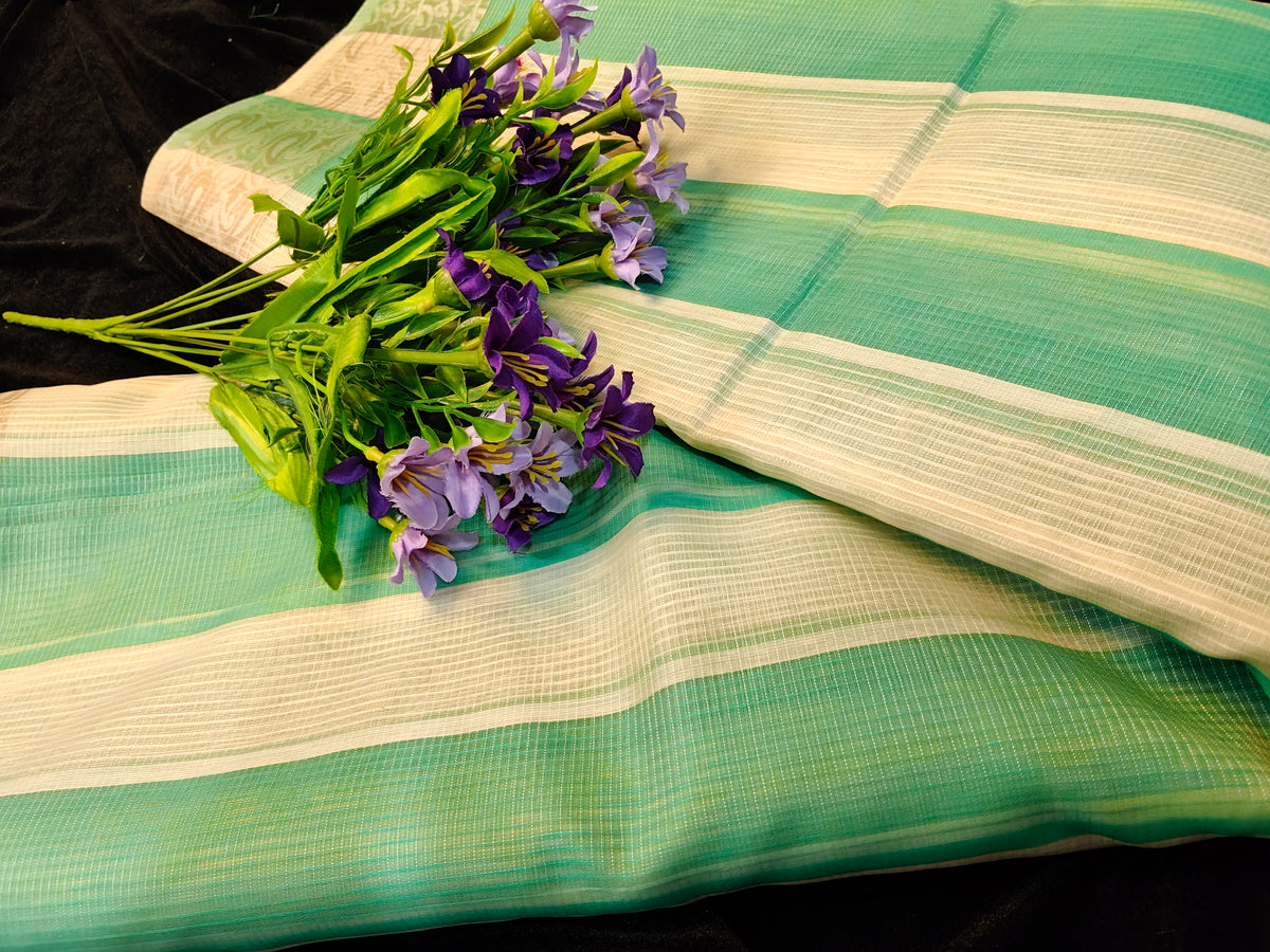 Banarsi pure Kota cotton sarees(rama green and cream saree)