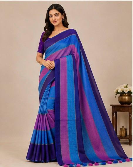 striped mull cotton saree