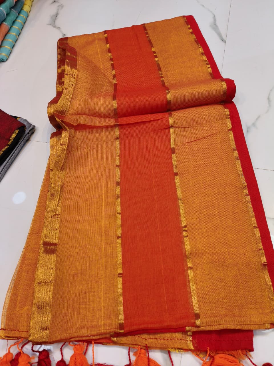 Zari Stripe mull Cotton Saree