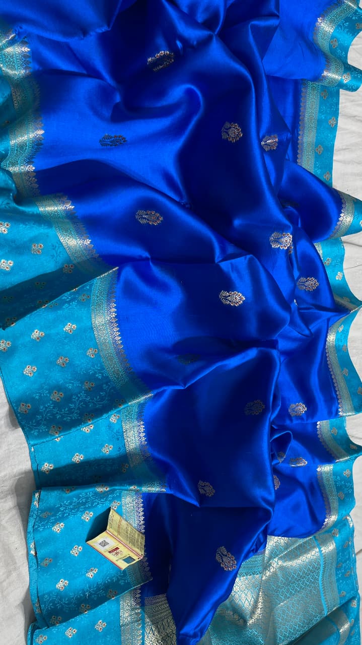 Sky And Royal Blue Colour Pure Banarasi Mango Silk Saree