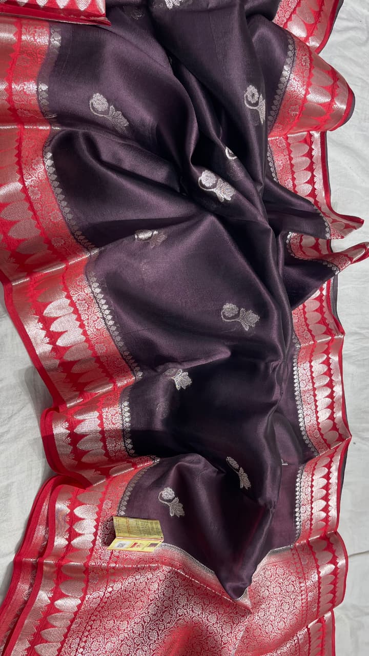 Black And Maroon Colour Pure Banarasi Mango Silk Saree