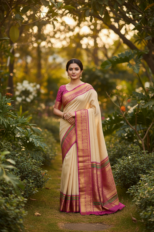 Mull cotton saree with pure kanchi border