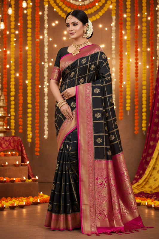 Premium Mysore crepe silk saree with Gandabherunda motifs