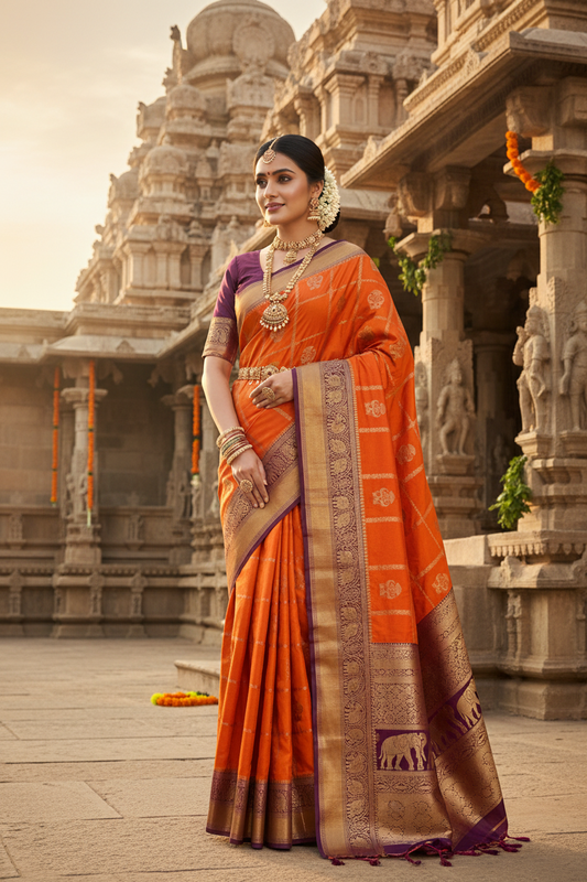 Premium Mysore crepe saree with Ghandaberunda motifs