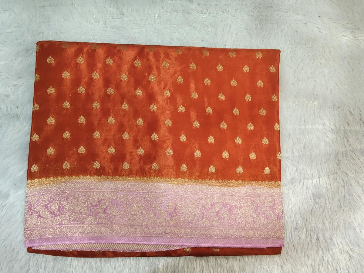 Banarsi pure satin silk saree (orange)