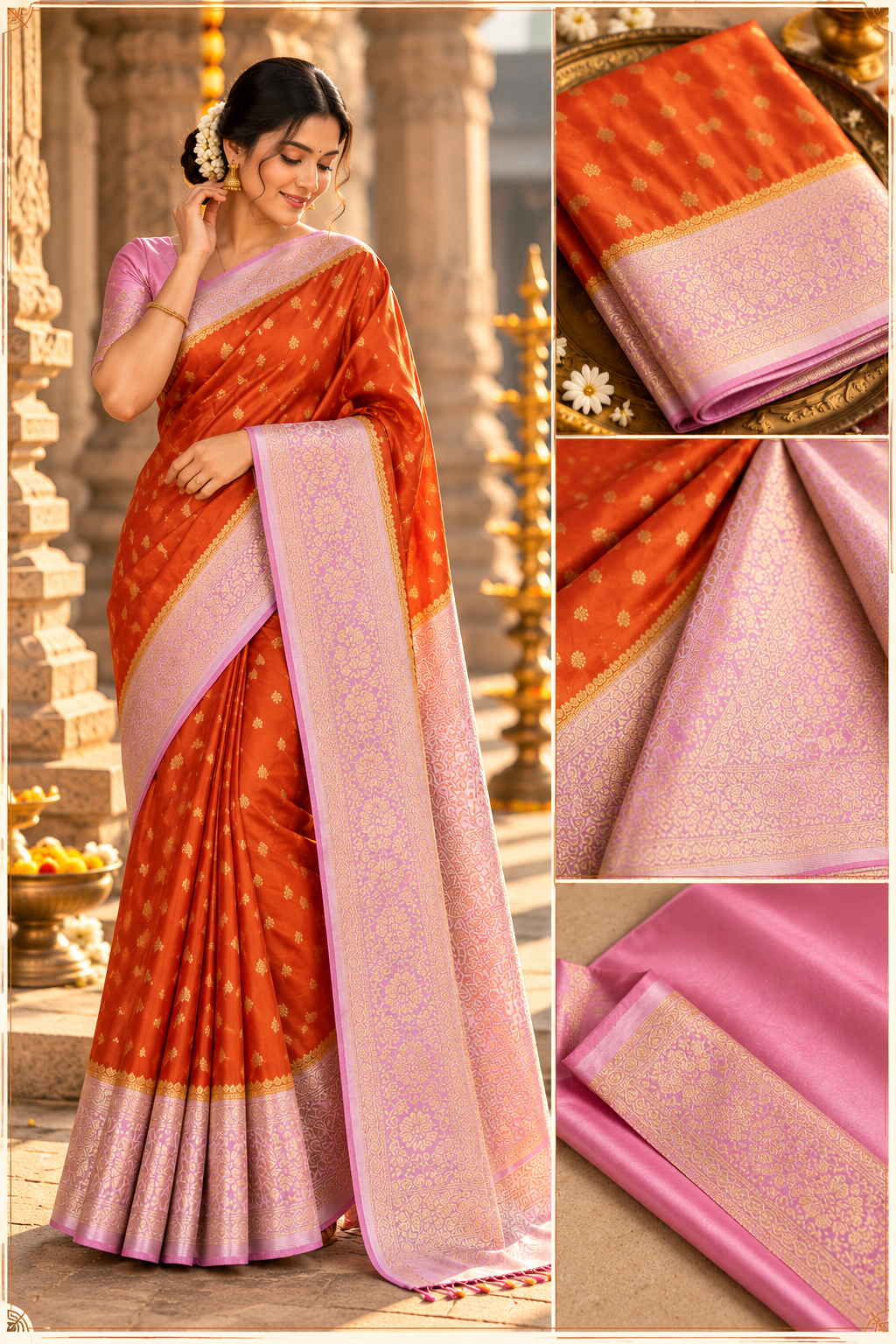 Banarsi pure satin silk saree (orange)