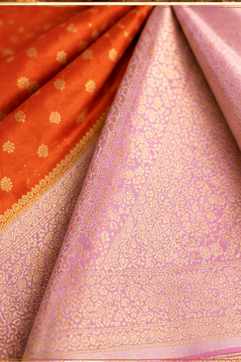 Banarsi pure satin silk saree (orange)