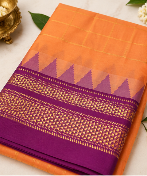 Handloom silk ilikal saree(orange)