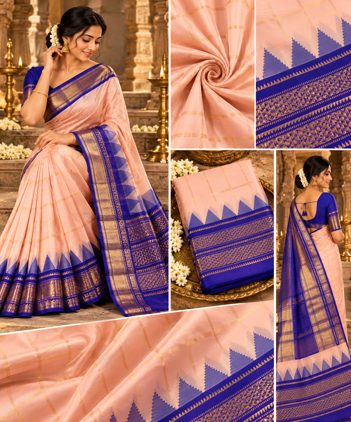 Handloom silk ilikal saree (Baby pink)
