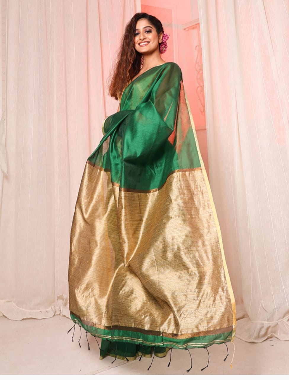 Green Khadi Jhari Sarees