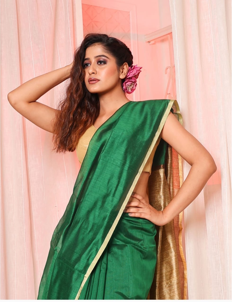 Green Khadi Jhari Sarees