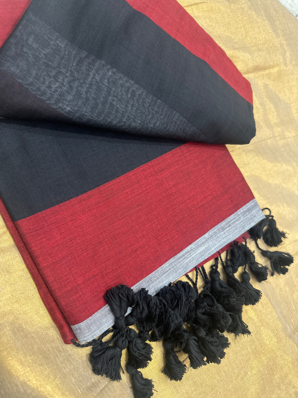 Khadi saree black and maroon