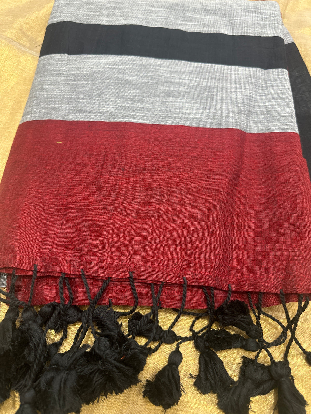 Khadi saree black and maroon