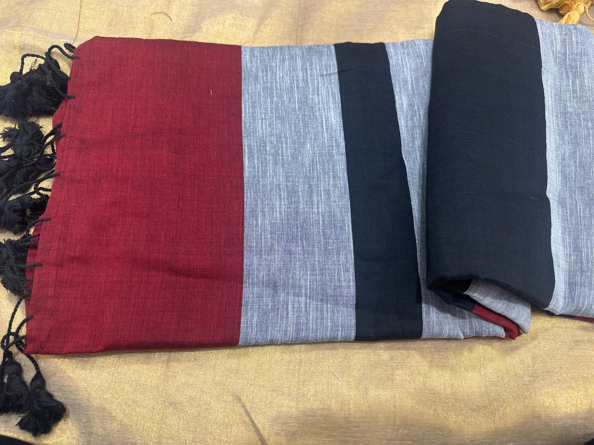Khadi saree black and maroon