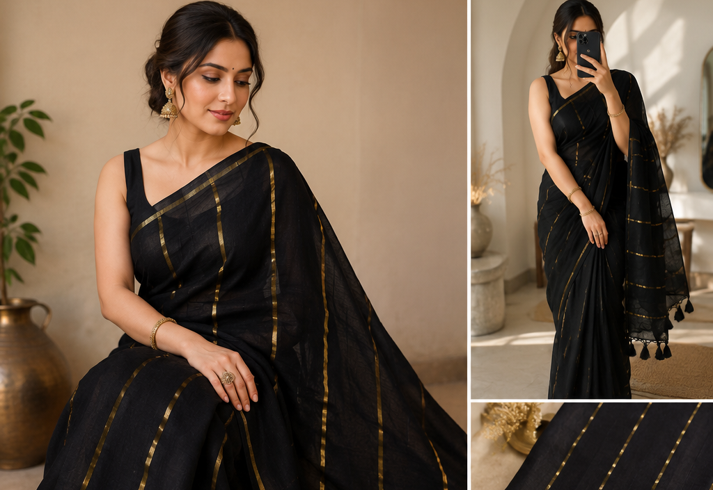 Zari Stripe Mull Cotton Saree