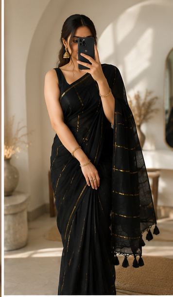 Zari Stripe Mull Cotton Saree