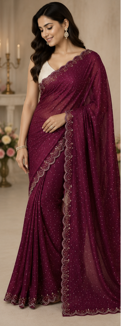 Bling Border Replica Sarees Wine Colour