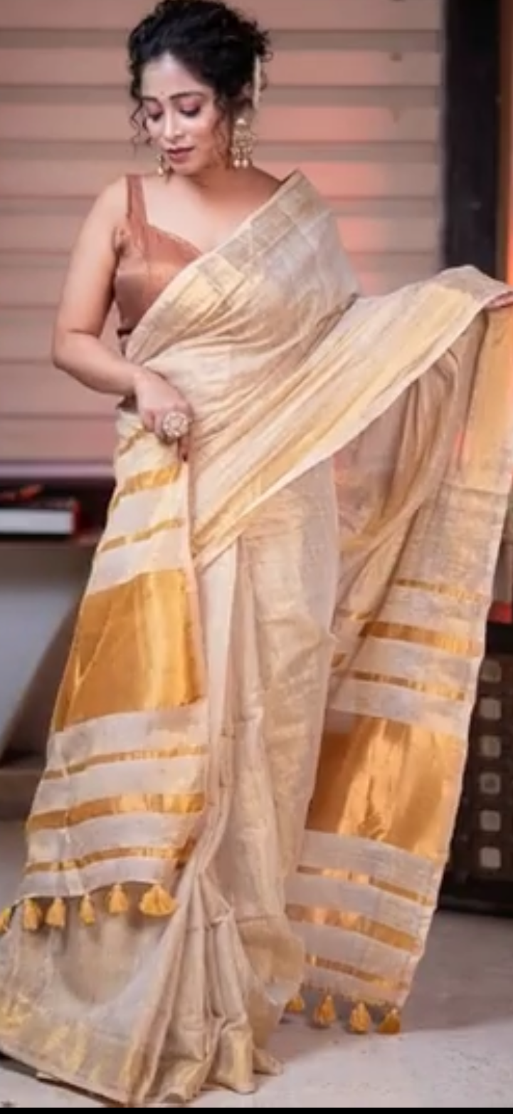 Cotton tissue gold saree
