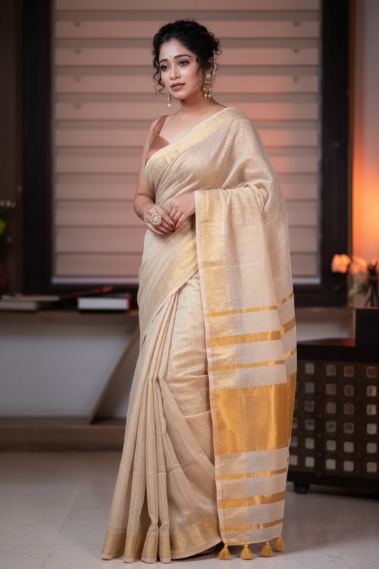 Cotton tissue gold saree