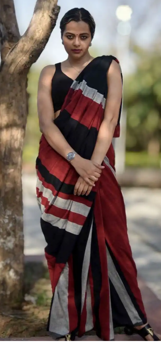 Khadi saree black and maroon