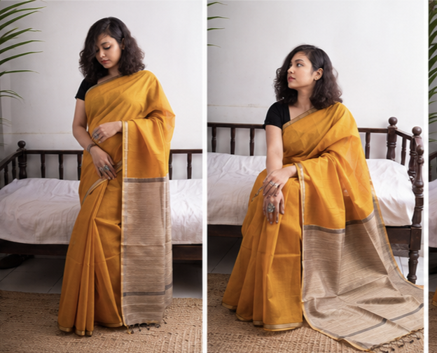 Golden Yellow Khadi Jhari Sarees