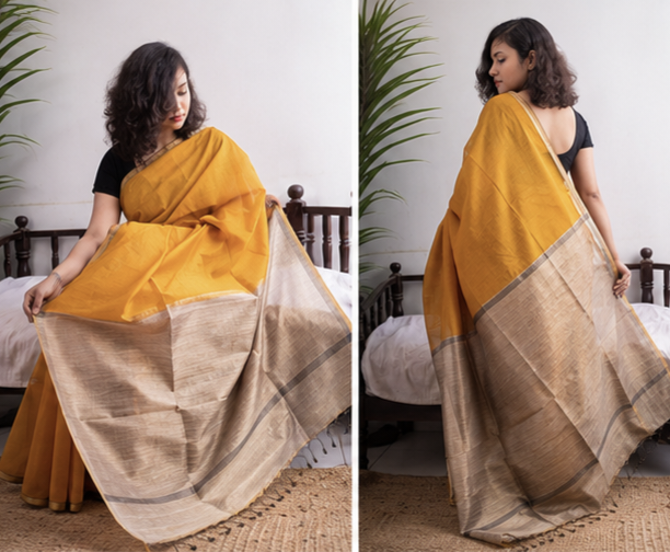 Golden Yellow Khadi Jhari Sarees