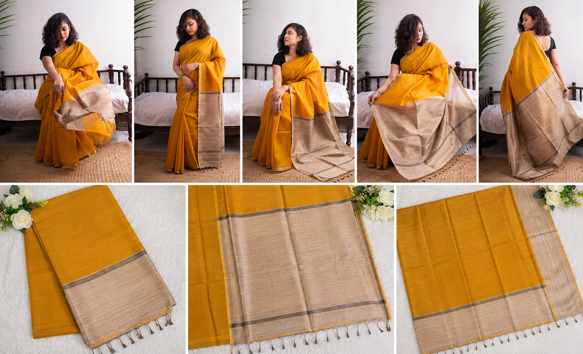 Golden Yellow Khadi Jhari Sarees
