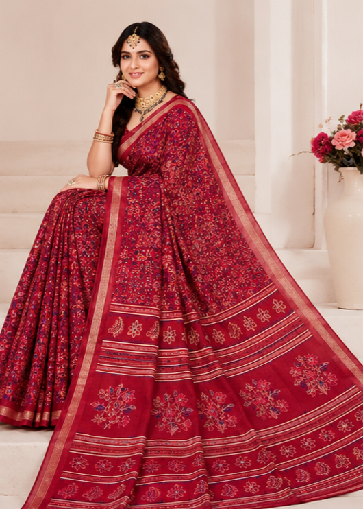 Kalamkari prints mull cotton saree